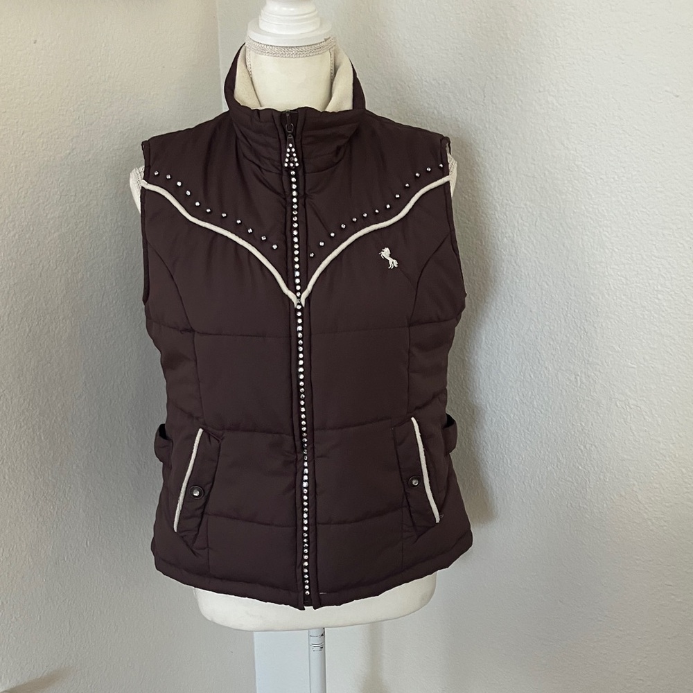 Y2k Cowgirl up Brown Quilted Vest with Studded Details Size:M